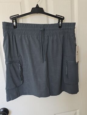 Apana Slate Blue Grid-Texture Active Skorts